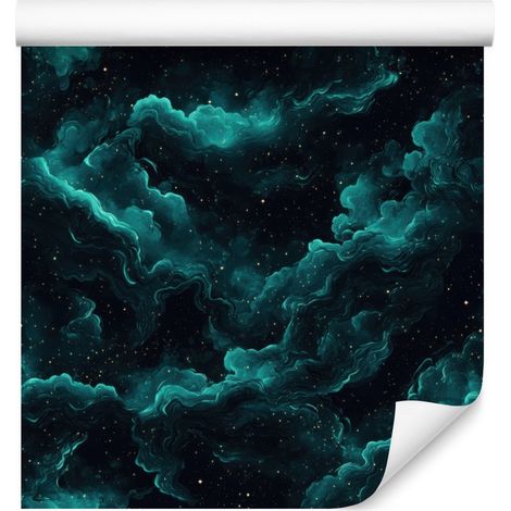 Papier peint aquarelle galaxie turquoise et noir, fond turquoise 50x1000 cm (1/5)