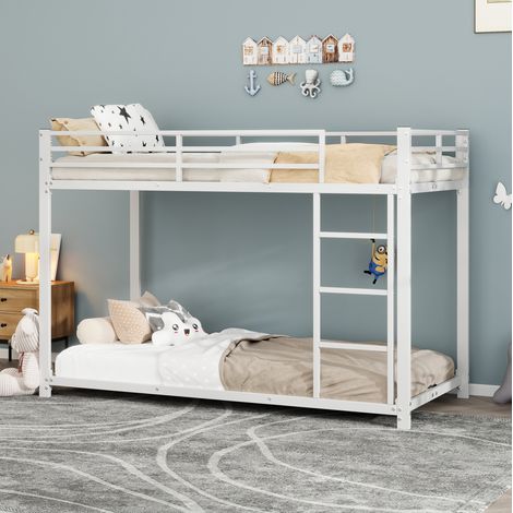 Cama litera infantil metálica compacta blanca OKMYHOME (1/5)