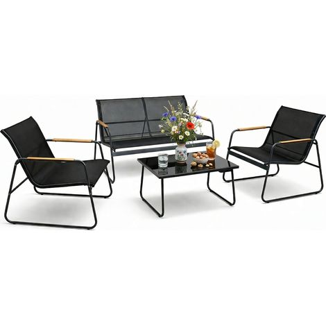 VCM 4 piezas Conjunto de muebles de jardín  Grupo de asientos Grupo de comedor  1xMesa, 2x Sillas, 1x Sofá  Mesa Dimensiones aprox. AL. 41 x AN. 74 x P. 45 cm  Juego de jardín – Lexila (Negro)