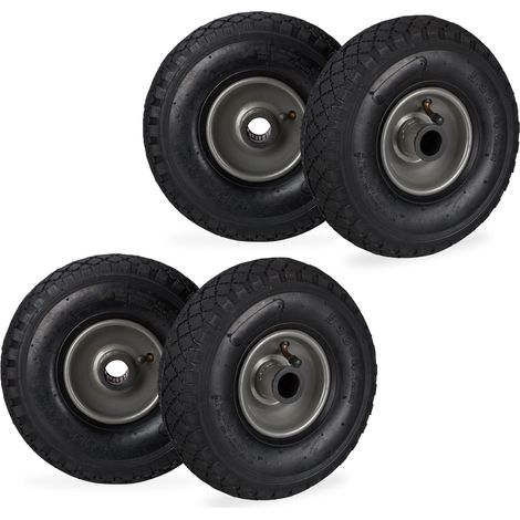 Roue de brouette, lot de 4, caoutchouc 100 kg, roue de rechange, pour axe de 25 mm, 3.00-4, noir-gris