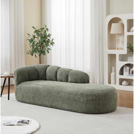 Méridienne courbe en chenille verte, 204 x 87 x 66 cm, sans accoudoirs DESVIAE (1/5)