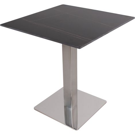 Tavolo bar pietra sinterizzata effetto marmo uso interno esterno 70x70 cm base silver quadrata (1/3)