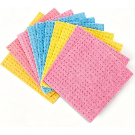 Lot de 10 Eponge Lavette Cuisine Torchon Vaisselle Absorbant Chiffons de Nettoyage Humide Motif de Deuxieme Generation Couleurs Assorties pour Comptoirs et Eviers sans Rayures Multi Usages (1/5)