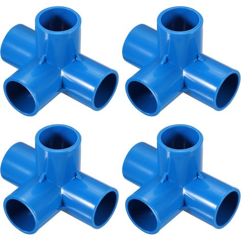 4 Pcs Raccord PVC Bleu 4 Voies Raccord Plomberie 25mm ID Connecteurs PVC Coudes Raccords Tuyauterie en PVC, Connecteurs d'angle pour Meubles Structures de Support de Jardin DIY (1/5)
