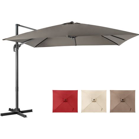 Parasol Déporté Inclinable 3x3M, Parasol de Jardin Extérieur Pliable, Base Croisée Rotatif à 360°, Protection UV, (Gris, Carré)
