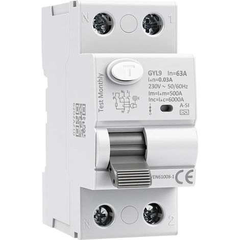 Disjoncteur Différentiel 2P Interrupteur Différentiel 63A 30ma type A-SI Disjoncteur électromagnétique protection contre les surtensions les harmoniques et les interférences électromagnétiques (1/5)