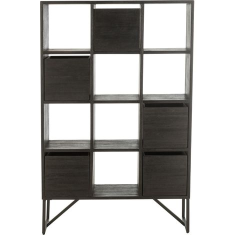 Etagère 12 cubes 100x30x158 cm en teck et métal noir - DOXY (1/5)