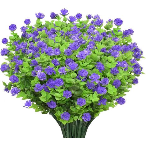 Lot de 10 Bouquets Fleurs Artificielles Fausse Plante, UV Résistant Verdure Arbustes Plantes Eucalyptus Intérieur Extérieur Suspendus Planteur Accueil Jardin Décor, Violet (1/5)