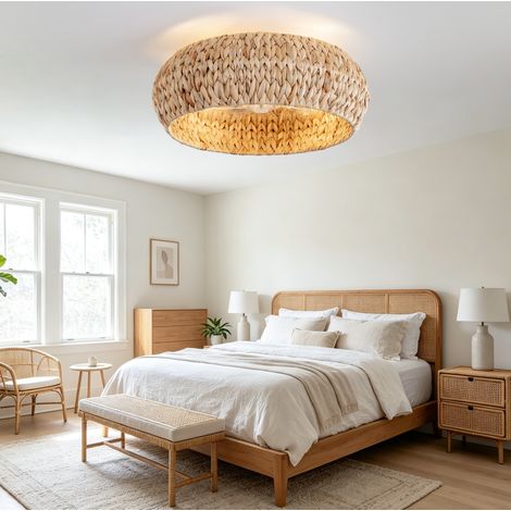 Plafoniera ventilatore da soffitto 53x53x22 cm, stile rattan, controllo Bluetooth e telecomando, plastica e rattan, rame (1/5)