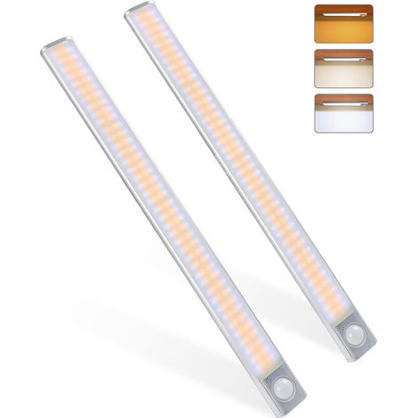 160LED[2pcs], Lampe à Détecteur de Mouvement, Luminosité Réglable avec 3 Couleurs, USB Rechargeable, Sans Fil, Convient à Armoires, Cuisines, Couloirs, Garage (1/5)