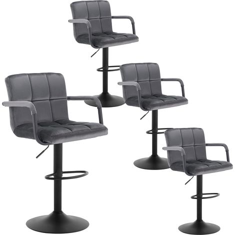 Lot de 4 Tabourets de Bar WOLTU, Assise rembourrée en Velours, Rotatif Réglable en Hauteur, Pied en métal, Gris Foncé (1/5)