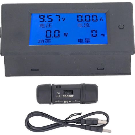 Appareil de mesure et de surveillance de batterie, voltmètre CC numérique, ampèremètre et wattmètre pour batteries 6,5–100 V avec répartiteur 100 A (1/4)