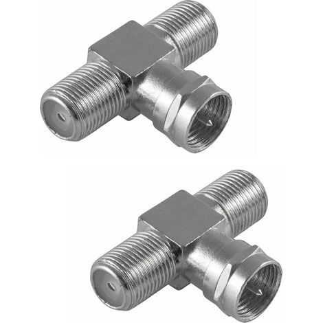 Distributeur Coaxial T - 2 Femelle F vers 1 Mâle F - Pour Antenne TV SAT - 2 Pièces (1/5)