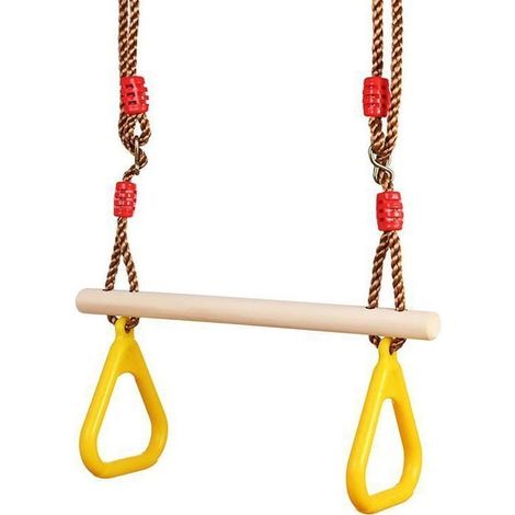 Balancoire Multifonctionnelle en Bois pour Enfants et Adultes - Anneau Plastique - Supporte 120 kg - Corde Ajustable de 95 à 150 cm (1/5)