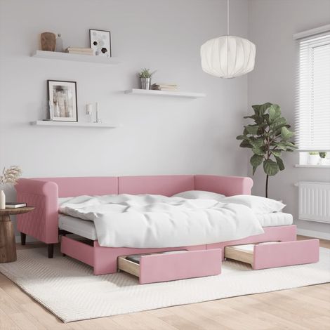 Sofá cama nido con cajones terciopelo rosa 90x200 cm (1/5)