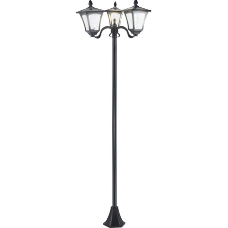 Lampione solare da giardino a 3 luci LED 120 lumen IP44 in acciaio inox nero 182,5 cm MODENUIT (1/5)