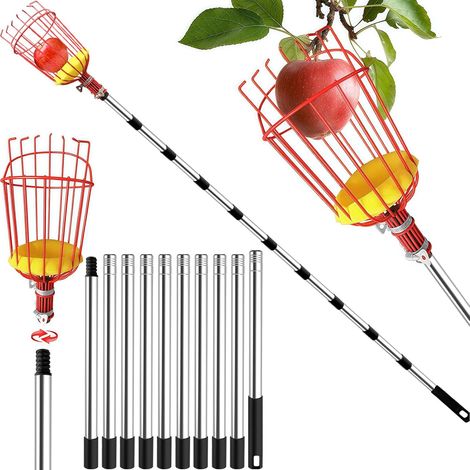 Teleskop-Obstpflücker, 4 m lang, mit verstellbarer Stange, leicht, für Kirschen, Äpfel und Birnen, inklusive Edelstahlkorb, Garten-, Baum- und Pfirsichpflückwerkzeug (1/5)