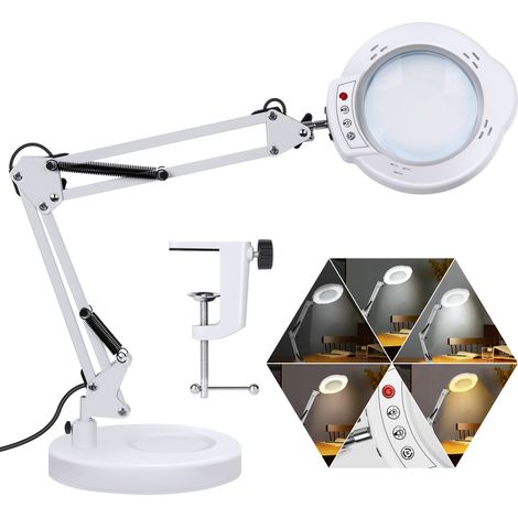 Loupe avec lumière et support, lampe de bureau loupe 10X en verre véritable 2 en 1 et clip, pour l'entretien, l'artisanat, la Lecture, la Couture, Blanc