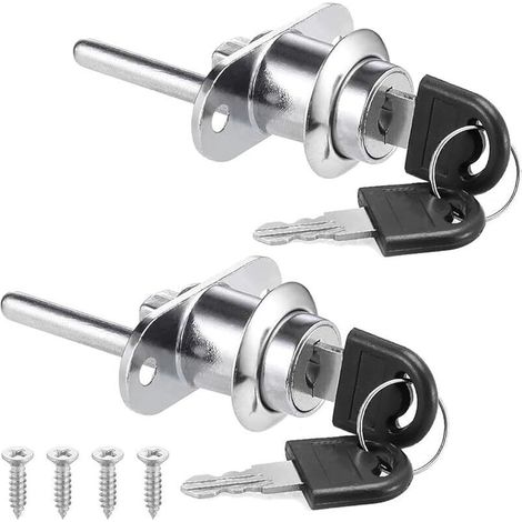 Lot de 2 serrures à piston clés - Verrouillage différ. - Cylindres armoire vitrine (1/5)