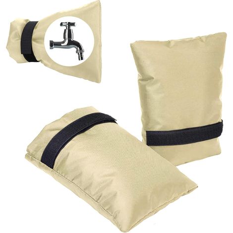 Lot de 4 housses de robinet d'extérieur, housses de robinet en coton réutilisables pour protéger du gel en hiver, housses isolantes réutilisables pour tuyaux d'arrosage (beige) (1/5)