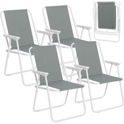 WOLTU Sedia Pieghevole da Giardino. Set di 4. Sedie da Campeggio Sedia da Spiaggia Sedia Mare Portatile. Sedie Pieghevoli da esterno Leggera Salvaspazio. Grigio Scuro (1/5)