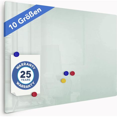 Tableau magnétique en verre de sécurité 65 x 100 cm – Surface blanche nacrée – Montage invisible – Résistant aux rayures – Master Of Boards