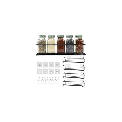 Étagère à Épices Mural en Acier Inoxydable Porte Épices de Cuisine Adhésif sans Perçage Idéal pour Bocaux à Épices Organisateur d'Épices 29X6X6cm (Noir, Ensemble 4 pièces)