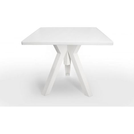Tavolo da Esterno Quadrato in Polipropilene Ometto Base Bianca Piano Bianco - cm 80x80 (1/5)