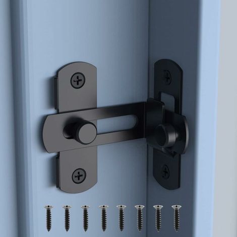Verrou De Porte Coulissante 90 Degres - Acier Inoxydable - Pour Portes Angulaires En Bois - Noir - 1 Unite (1/5)