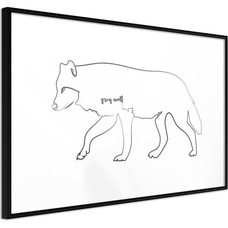 Affiche Murale Encadrée "Grey Wolf" 90 x 60 cm Noir