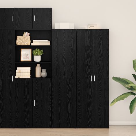 Highboard Schwarz Eichen-Optik 45 x 42,5 x 185 cm
