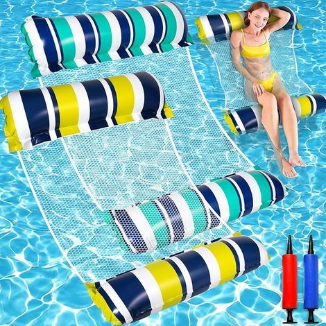 Lot de 2 Matelas gonflables pour Piscine, Flottantes Hamac Jouet pour Adulte, 4 en 1 Accessoires de Piscine gonflables, Hamac pour Piscine, avec 2 Pompe à Air Manuelle, pour Plage Partie etc (1/4)