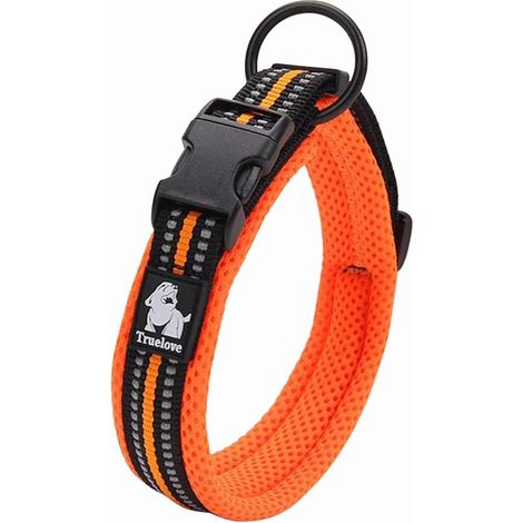 Reflective Dog Collar Adjustable Strong Nylon Comfort Padded Classic Pet Collars TLC5011(Orange,M) (1/5)