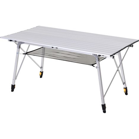 Picknick-Klapptisch, höhenverstellbarer Campingtisch, Falttisch aus Aluminium inkl. Tragetasche, Silber, 120x69x59–78 cm