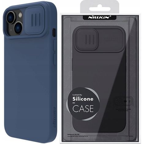 Custodia Nillkin CamShield in silicone setoso per iPhone 14 Plus con copri fotocamera, colore blu. (1/5)