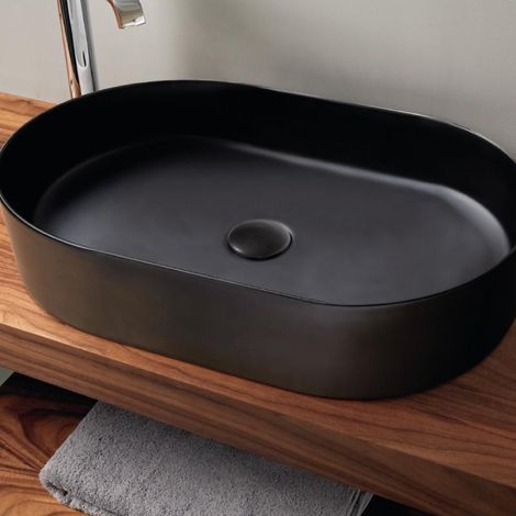Lavabo sobre encimera cerámico TRAPANI 60x38 cm Negro mate