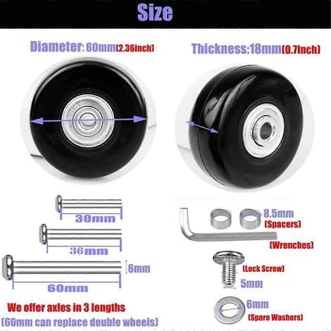 4 roues de rechange pour valise, 60 mm x 18 mm (1/4)