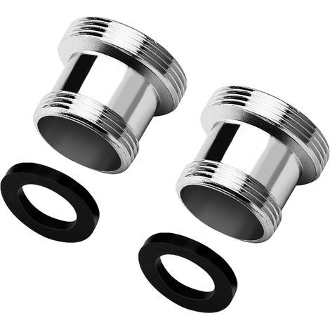 Lot de 2 adaptateurs de robinet M18 vers M22, adaptateurs filetés pour filetage extérieur M18 et M22, pour lavabo, cuisine, filtre à eau avec joint en caoutchouc (1/5)
