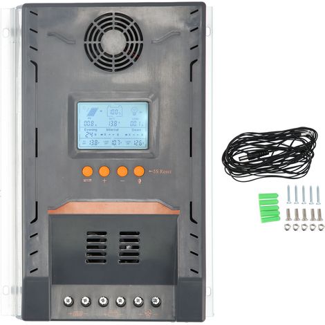 Régulateur de charge solaire MPPT 100A, détection automatique, dispositif d'alimentation pour surveillance extérieure, contrôleur intelligent à haute efficacité, étanche et robuste. (1/5)