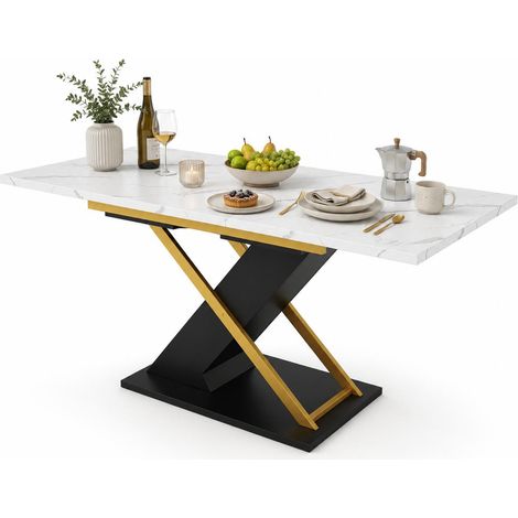FurnitureR White Marble Extendable Dining Table 120 to 160cm Gold Legs (1/5)