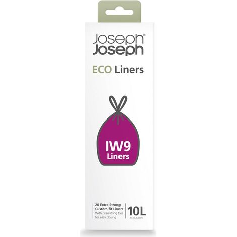 Joseph Joseph Eco IW9 Sacchetti Spazzatura Riciclati, Cucina/Bagno, Manico a Coulisse, Extra Resistenti, Confezione da 20, 10L, Grigio (1/4)