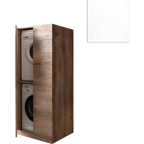 Mobile Lavanderia a Colonna per Lavatrice e Asciugatrice con Ante 70x70x174A cm in Nobilitato Unika Bianco Latte (1/3)