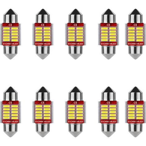 Kit 10 Ampoules LED 31MM Canbus Voiture 12V 10SMD 4014 6000K Blanc - Éclairage Intérieur Plaque