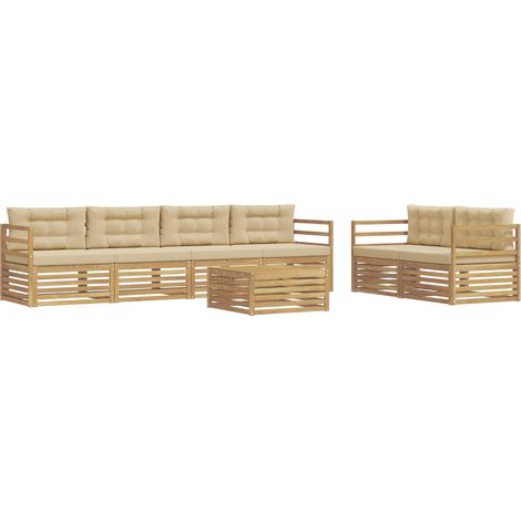 Set di divani da esterno 7 pz 6-Posti Bianco e Beige Poliestere vidaXL (1/5)