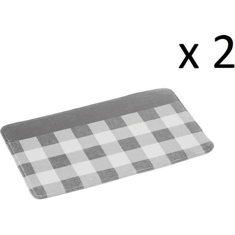 Lot 2 tapis de bain antidérapant, tapis salle de bain à carreaux en microfibre coloris multicolore - Longueur 70 x Profondeur 45 cm (1/3)