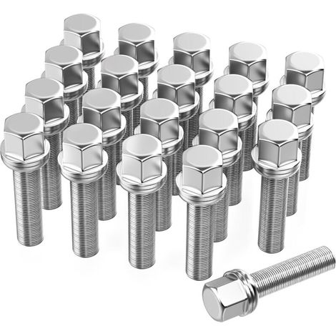 Satz mit 20 Radbolzen mit Kugelbund R13, verlängerte Distanzschrauben M14x1,5, 45 mm Gewinde, 17 mm Sechskant. Ersatzschraubensatz für...