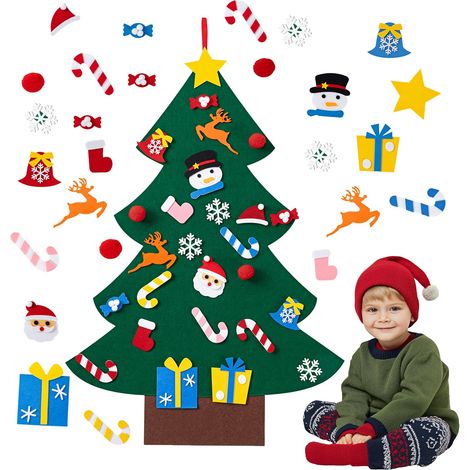 DIY-Weihnachtsbaumschmuck aus Filz, 110 cm – 26 Ornamente – Ideal als Weihnachtsgeschenk für Kinder, zur Dekoration von Zuhause und zur Tür – Weihnachtsgeschenk