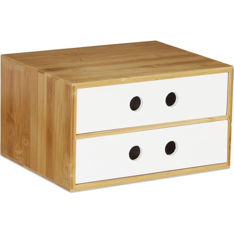 Pratico organizer da scrivania a 2 cassetti portaoggetti 14 x 25 x 20 cm in bambù naturale 130009797