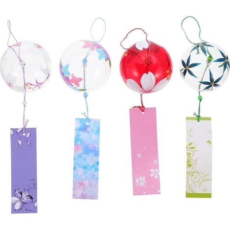 Glas Windspiel 4er Set Bunt Transparent Handgefertigt mit Klarem Klang für Garten & Wohnzimmer