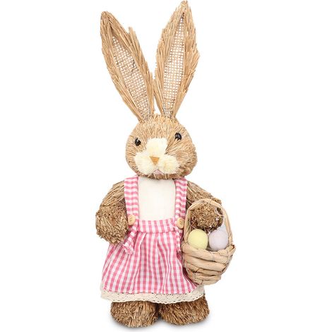 Lapin en paille simulé pour décoration de Pâques, adorable et raffiné, kit festif pour enfants et amis (1/5)